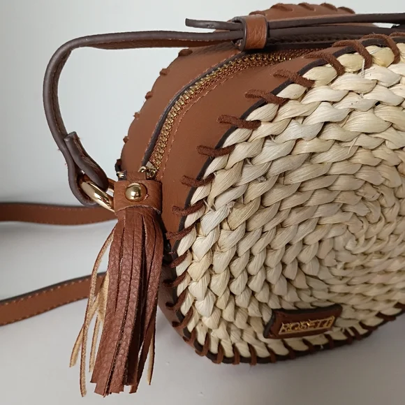 Rosetti Brown & Natural Round Leather & Straw Crossbody Bag - Picture 6 of 10